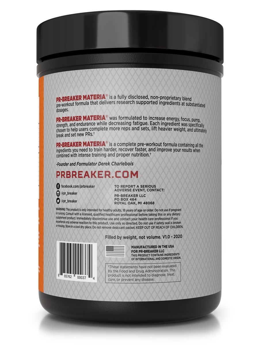 ~MATERIA PRE-WORKOUT (Original Formula: Orange Sherbet 45-Serving only Best By 11/2022)
